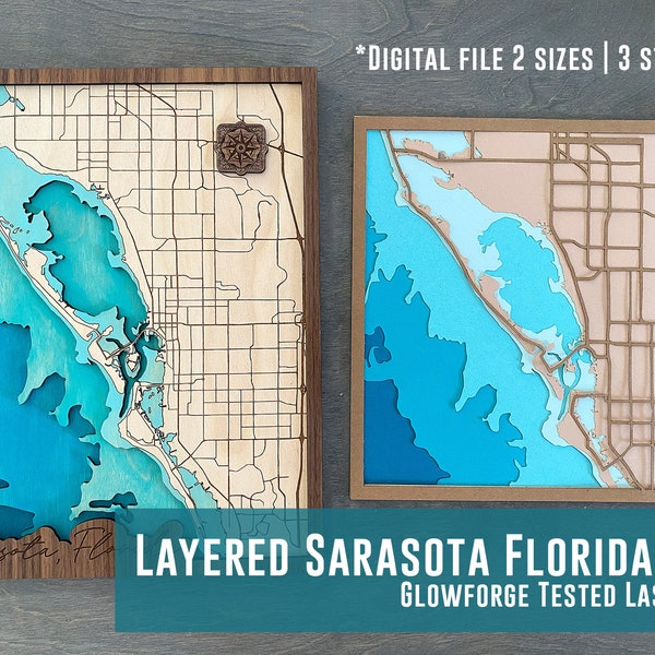 Sarasota Florida Ozean-Tiefenkarte |  Laser cut DIGITALE DATEI