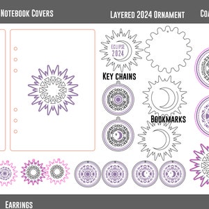 Solar Eclipse Merchandise Laser Assortment *Digital File* (Earrings, Coasters, Notebook, Ornament, Keychains etc.)