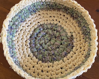 Scrappy Handcrafted Rag Bowl Great for Plants, Pencils, Tools and More 11" x 3" Multicolor