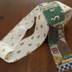 Strisce di stracci larghe 2" strappate a mano da lini vintage, 30 metri, tappeti intrecciati con nodi Amish all'uncinetto