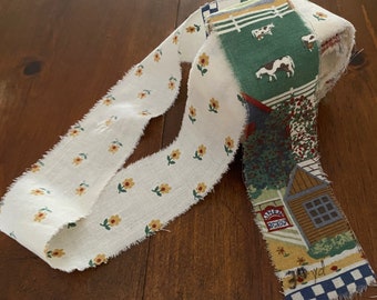 Trasremsor 5 cm breda handrivna från vintage linnetyg 30 meter virkade flätade mattor med Amish-knut