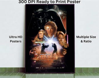 Star Wars Revenge of the Sith Movie Poster | Darth Vader Print Digital Download | Vintage Star Wars Art | Hayden Christensen Film