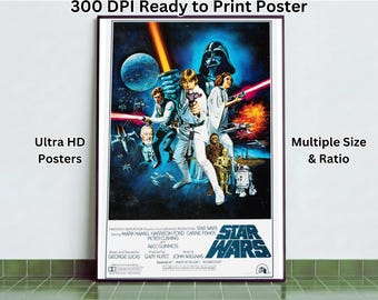 Star Wars: A New Hope Movie Poster | Vintage 70s Film Print | Digital Download Luke Skywalker Darth Vader Wall Art | All Ratios 1977