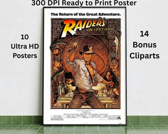 Indiana Jones Raiders of the Lost Ark (1981) Vintage Movie Poster, Retro 80s Wall Art, Harrison Ford Cinema Print, Digital Download