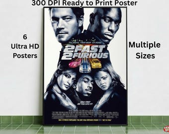 Póster de película retro 2 Rápidos y Furiosos (2003) • Arte mural sobre la cultura automovilística del año 2000 • Descarga digital JDM de Paul Walker