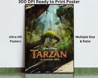 Tarzan Poster | Disney Poster | Vintage Movie Poster | Tarzan 1999 Film Poster | Jungle Animal Poster | Classic Movie Art | Digital Download