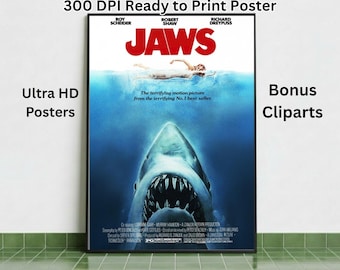 Locandina vintage del film Lo squalo (1975) / Arte murale retrò minimalista / Download digitale stampabile per l'arredamento dell'home theater