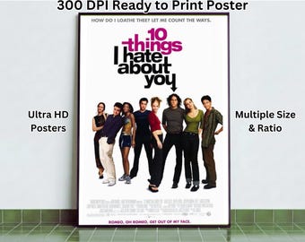 10 Things I Hate About You Poster | Minimalist Movie Poster | Retro 90s Film Poster Wall Art | Printable Poster Digital Download