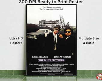 Plakat z filmu „The Blues Brothers”, wydruk z filmu z lat 80., sztuka ścienna w stylu koncertu retro, cyfrowe pobieranie sztuki filmowej