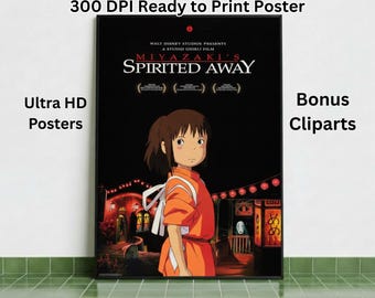 Spirited Away (2001) minimalistische anime-filmposter, Studio Ghibli-muurkunst, digitale download, Hayao Miyazaki-bioscoopcadeau, afdrukbare poster