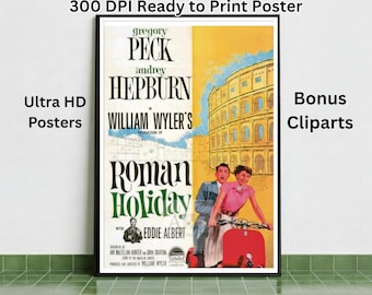 Roman Holiday (1953) Vintage Movie Poster | Audrey Hepburn Mid-Century Wall Art | Digital Download | Printable Travel Cinema Poster
