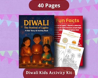 Diwali Kids Activity Kit: eBook, Coloring Pages, Fun Facts, Puzzles (PDF Printable) | Instant Download
