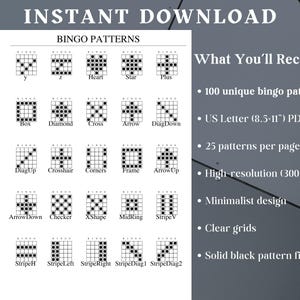 100 Printable Bingo Patterns • 5x5 Grids • Pattern Call Cards • Instant ...