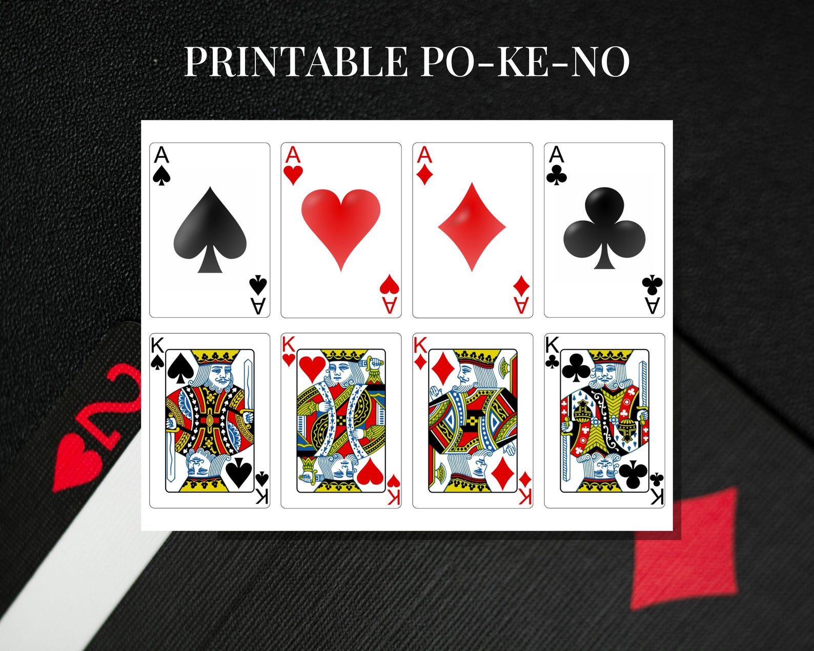 Printable POKENO Game Cards — Modern Playing Card Style 48 Cards