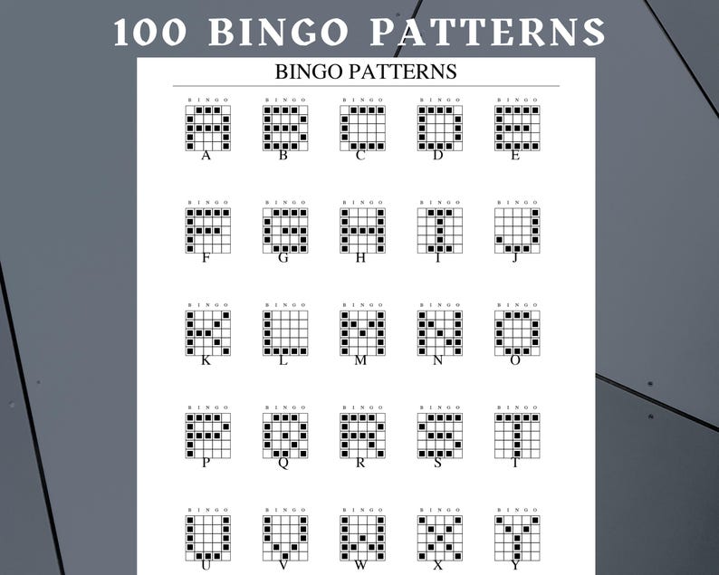 100 Printable Bingo Patterns • 5x5 Grids • Pattern Call Cards • Instant ...