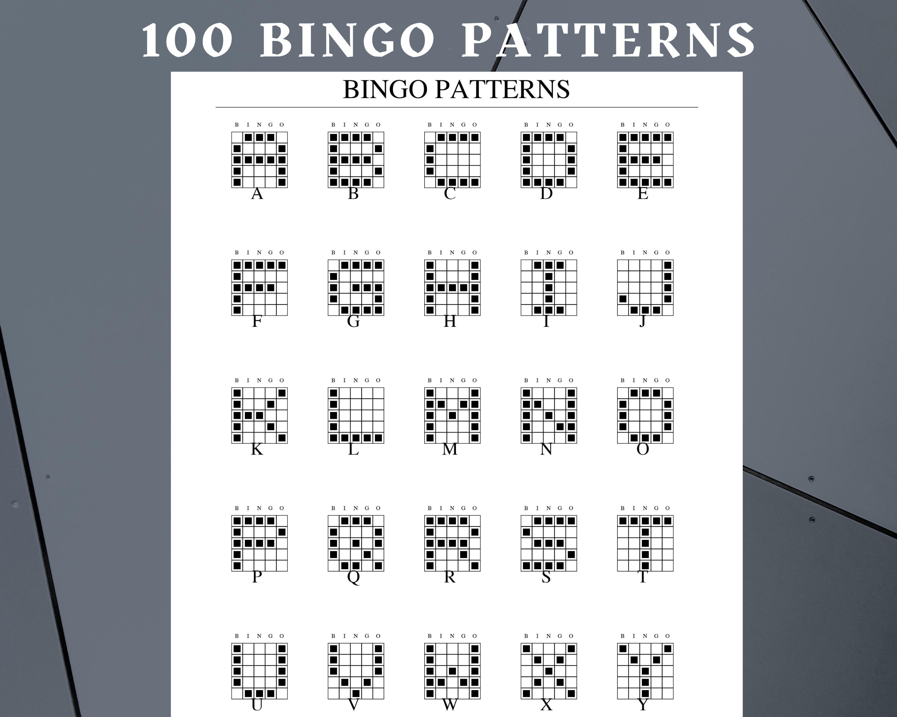 100 Printable Bingo Patterns • 5x5 Grids • Pattern Call Cards • Instant ...