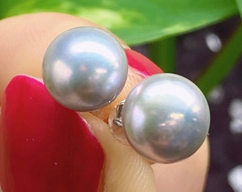 8mm AAA metallic silver grey Freshwater Pearl earring 925 Sterling Silver Earrings Studs Gift Classic Fashion Bridal Wedding Jewelry E3103