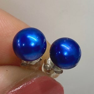 Freshwater Pearl Earrings 925 Sterling Silver 7mm AAA blue Honora style pearl Studs earrings Gift Classic Bridal Wedding Jewelry E3102