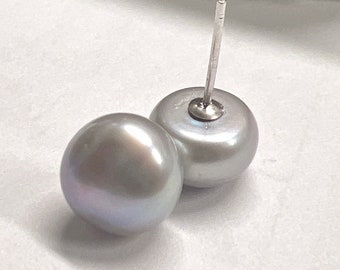 Big 10mm AAA+ metallic silver grey Freshwater Pearl earring 925 Sterling Silver Earrings Studs Classic Fashion Bridal Wedding Jewelry E3105