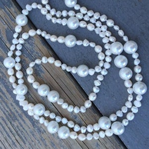 Free shipping in US---56 inches7-8mm White Freshwater baroque Pearl combine crystal pearl with Knotted Long Necklace N136