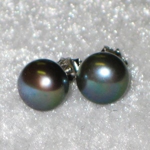 Shipping from US---AAA 7.5-8.0mm Peacock Green Freshwater Pearl Stud Earrings---Perfect Gift Classic Fashion Love Bridal Wedding  Jewelry