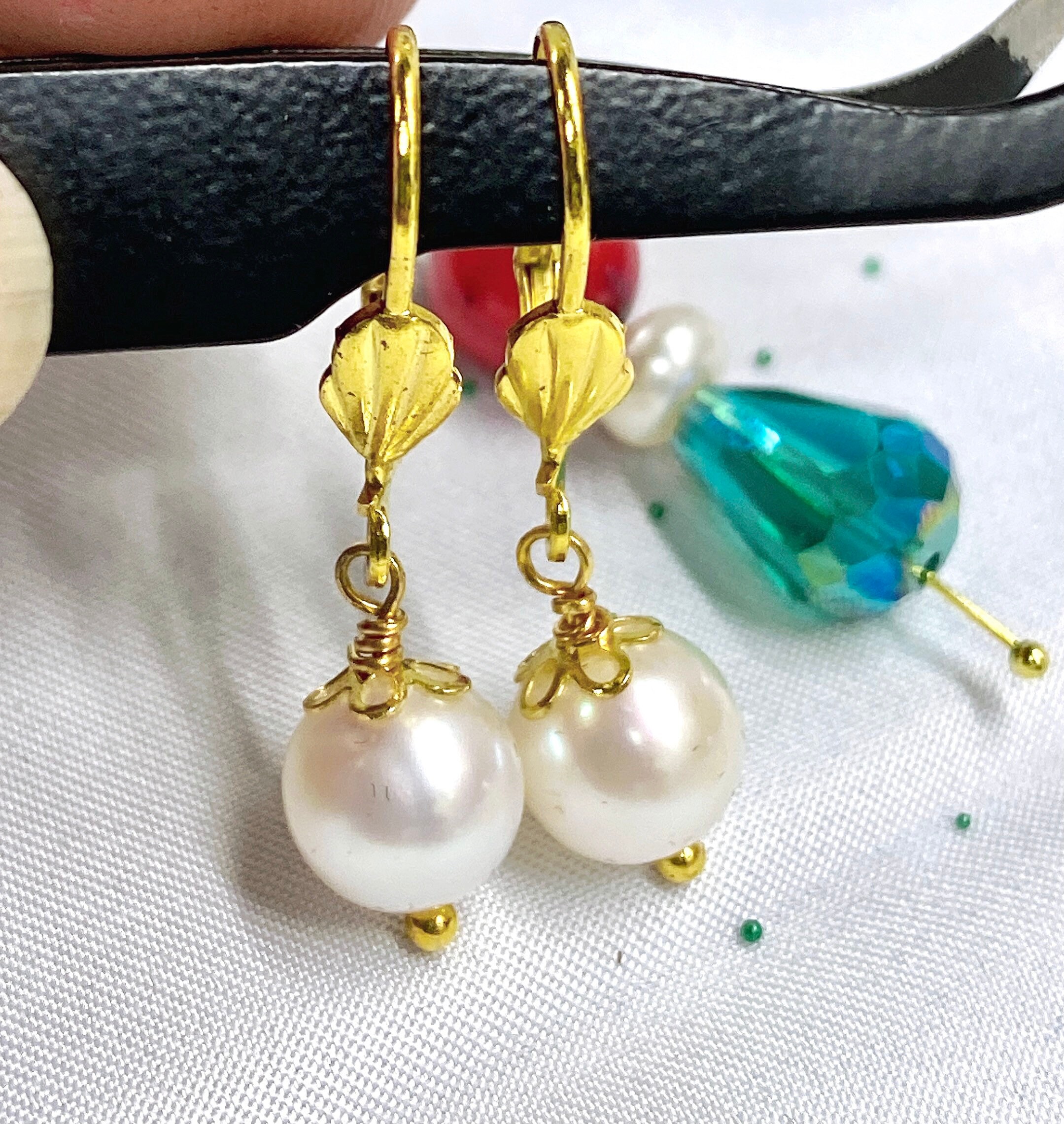 Orecchini Pendenti In Oro Riempito Con Perle D'Acqua Dolce A Forma Di Moneta 11mm, Eleganti Donna