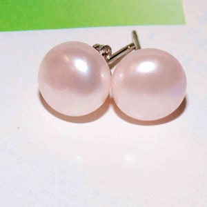 AAA 8.5-9mm Lovely Baby Pink Freshwater Pearl Sterling silver Stud Earrings---Bridal Wedding  Jewelry
