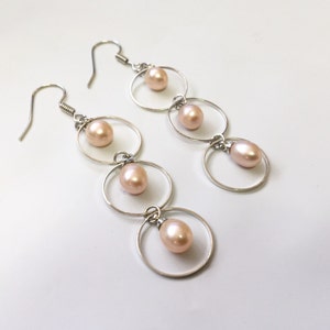 Freshwater Pearl Earrings, pink pearl, Sterling silver earring, dangle earrings, Bridesmaid gift, wedding jewelry