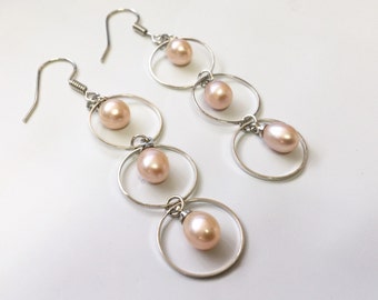 Boucles D'oreilles En Argent 925 - Perles D'eau Douce Roses, Clous Fantaisie