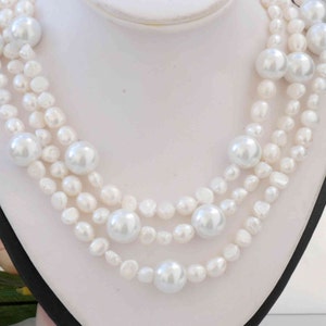 Free shipping in US---56 inches7-8mm White Freshwater baroque Pearl combine crystal pearl with Knotted Long Necklace N136