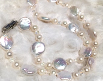 Freshwater Pearl Necklace, Multiple Pearl Necklace, Natural Pink Pearl Necklace, Seed Pearl Necklace, Coin Pearl Necklace Free Shipping N196