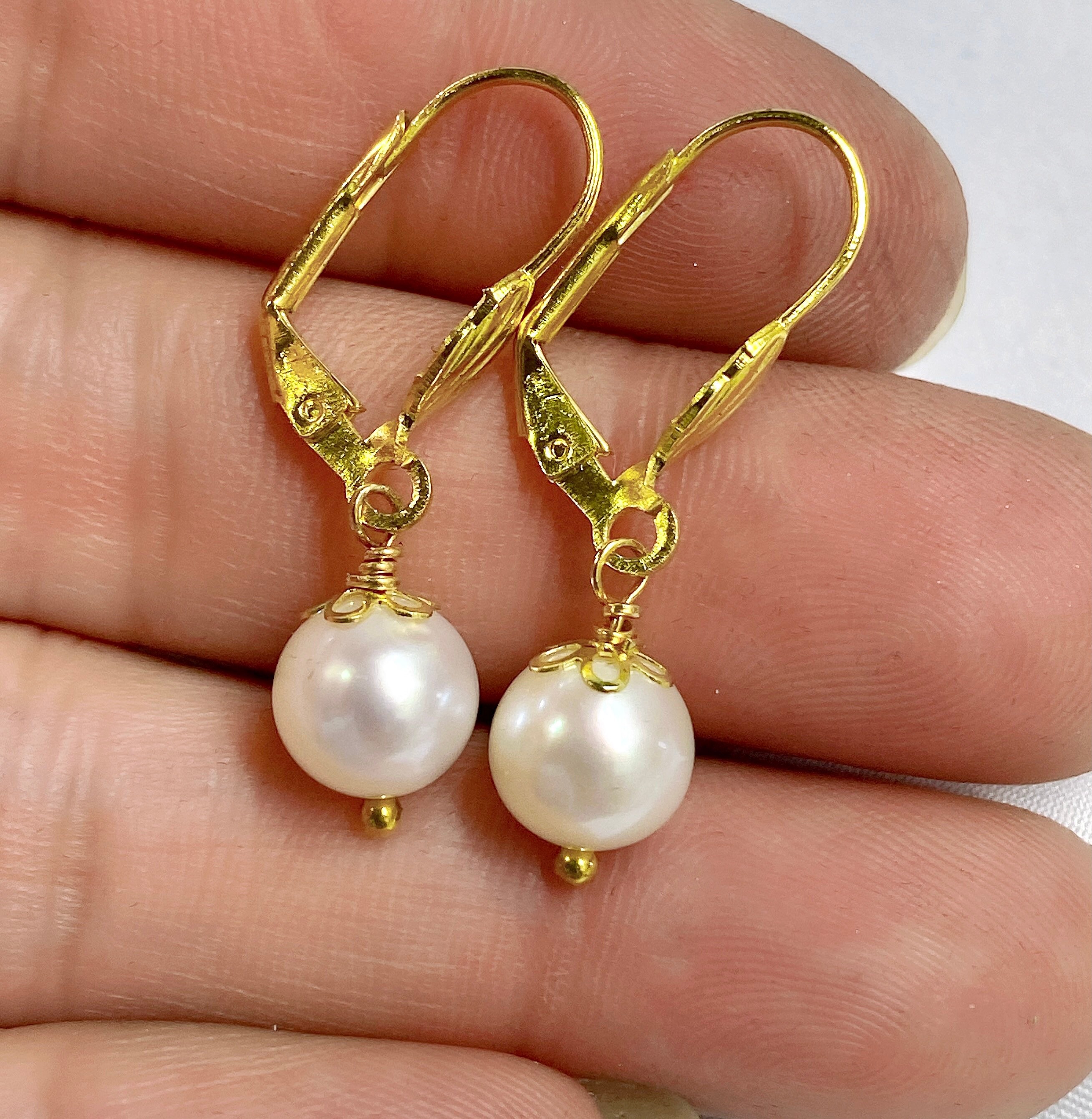 Orecchini Pendenti In Oro Riempito Con Perle D'Acqua Dolce A Forma Di Moneta 11 Mm - Eleganti E Ipoallergenici - Lunghezza 2,5 Cm - 5