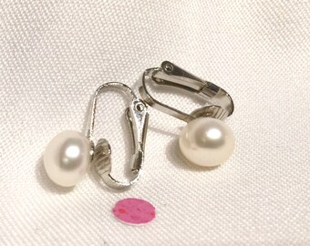 Freshwater Pearl Earring Clip On Earring 8.5-9mm AAA Ivory White Pearl Earring Classic Bridal Wedding Honora Jewelry Free shipping E385