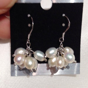 Grape Freshwater Pearl Earrings, AAA Natural White Rice Pearl Sterling Sliver Earring, Classic Bridal Wedding Honora Jewelry