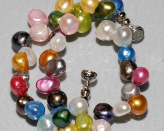Regenbogen Süßwasser Perlen Armband: Multicolor Brautschmuck (16-20 cm)