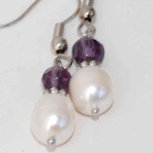 Freshwater Pearl Earrings---SPECIAL purple---Teardrop green crystal beads with Tibet Silver---Gift Classic Fashion Love Bridal E349