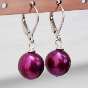 Freshwater Pearl Earring AAA 11-12mm Claret Purple Baroque Shape Bump nugget Pearl Earring Classic Bridal Wedding Honora Jewelry  E347