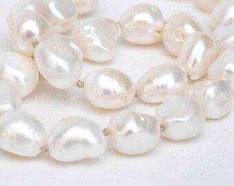 Baroque Freshwater Pearl Knotted Necklace: Ivory White Bridal Jewelry