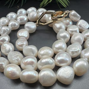 AAA Genuine Baroque pearl necklace, ivory white Freshwater Pearl Knotted Necklace, 16&quot;~28&quot; 14k gold plated clasp bridal wedding N143A