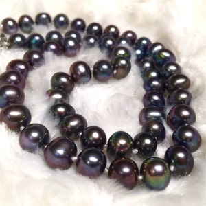 AA+ 7mm Freshwater Pearl Natural Pearl knotted Necklace Round Off Pearl Peacock Black pearl Necklace gold filled clasp N186