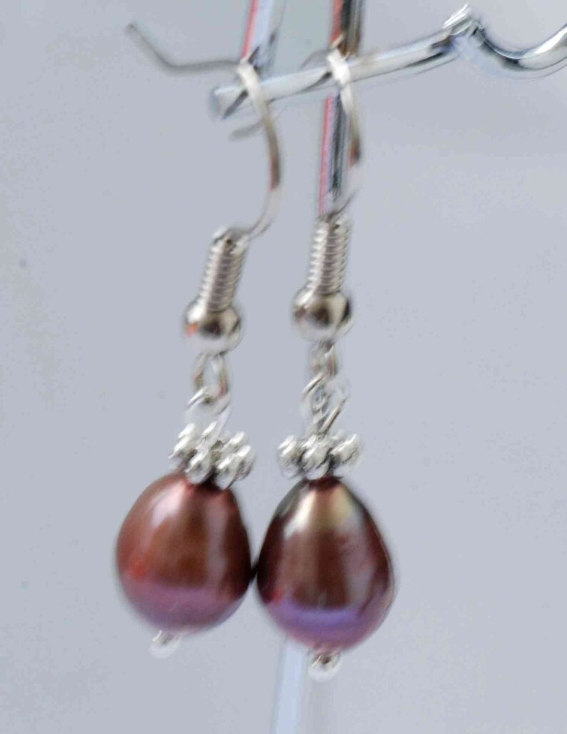 SPECIAL Coffee Brown--Teardrop Freshwater Pearl with Tibet Silver Earring Pair---Fashion Bridal Wedding Bridsmaid Jewelry E316