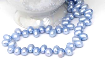 Sky Blue Freshwater Pearl Necklace: Sterling Silver Clasp, Bridal Jewelry