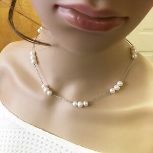 Ivory White Freshwater Pearl Necklace: Sterling Silver Chain