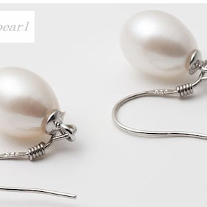 Reine Perlenohrringe, AAA 8-10mm Träne weiße Süßwasserperle Sterling Silber Ohrring Liebe Geschenk Klassische Braut Hochzeit Brautjungfer E328A