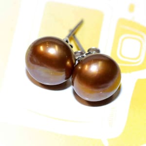 Pendientes de perla marrón chocolate: plata de ley 925 (8,5-9 mm)