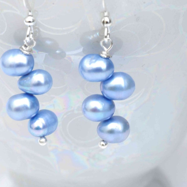 Freshwater Pearl Earrings----sky blue Light---Free Shipping in US---Gift Love Bridal Wedding Bridsmaid dress JewelryE355 N144