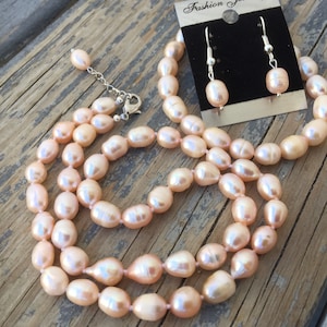 Freshwater Pearl Necklace Earrings Bracelet Set, Natural Pink white pearl Set, baroque pearl Set, wedding bridal jewelry set S002