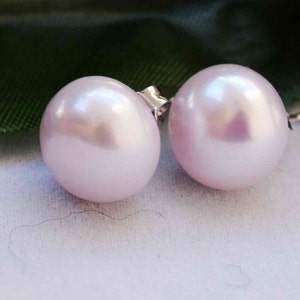 Freshwater Pearl Earring  Natural Pink Sterling silver Stud 10-10.5mm AAA-- Free shipping in US --Gift Classic Love Bridal Wedding Jewelry