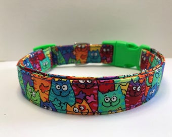 Colorful Cats Dog Collar Size XS, S, M or L