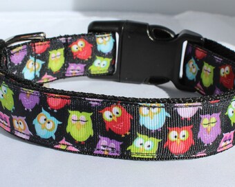 Owl Ribbon Dog Collar Size S